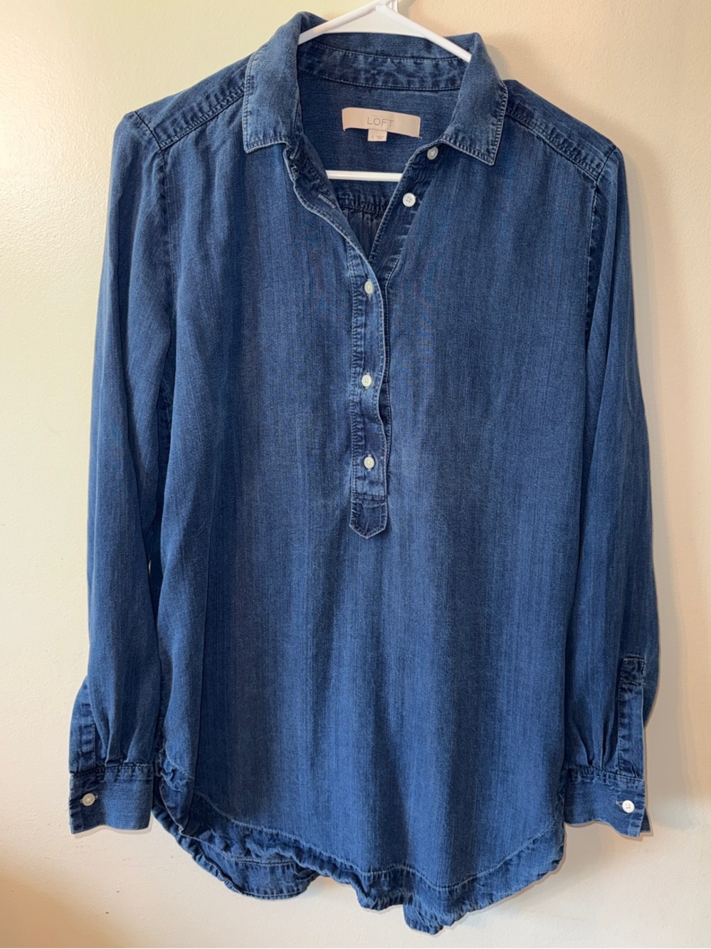 LOFT Oversized Dark Wash Chambray Denim Tunic Blouse S